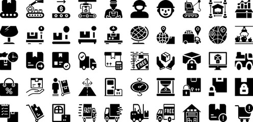Logistic Icon Set Isolated Silhouette Solid Icons With Icon, Vector, Distribution, Delivery, Transportation, Logistics, Package Infographic Simple Vector Illustration