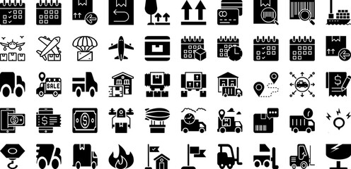 Logistics Icon Set Isolated Silhouette Solid Icons With Delivery, Transportation, Distribution, Icon, Package, Logistics, Vector Infographic Simple Vector Illustration