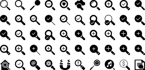 Magnifier Icon Set Isolated Silhouette Solid Icons With Vector, Search, Find, Symbol, Icon, Zoom, Research Infographic Simple Vector Illustration