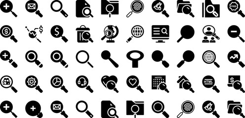 Magnify Icon Set Isolated Silhouette Solid Icons With Zoom, Symbol, Vector, Search, Find, Research, Icon Infographic Simple Vector Illustration