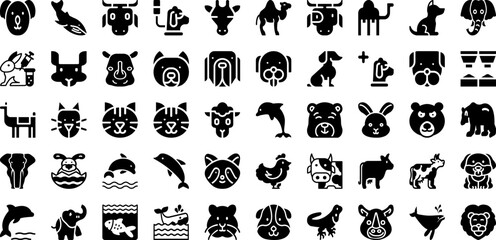 Mammal Icon Set Isolated Silhouette Solid Icons With Symbol, Icon, Vector, Mammal, Illustration, Sign, Animal Infographic Simple Vector Illustration