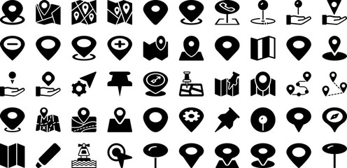 Marker Icon Set Isolated Silhouette Solid Icons With Location, Marker, Icon, Sign, Pin, Map, Symbol Infographic Simple Vector Illustration