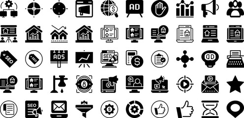 Market Icon Set Isolated Silhouette Solid Icons With Business, Seo, Marketing, Icon, Web, Social, Media Infographic Simple Vector Illustration