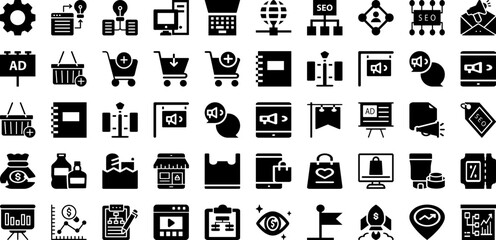 Market Icon Set Isolated Silhouette Solid Icons With Web, Seo, Icon, Marketing, Media, Social, Business Infographic Simple Vector Illustration