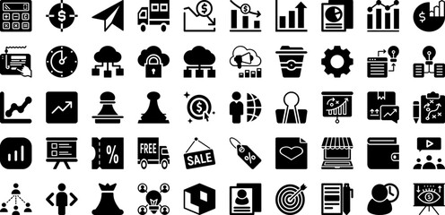 Market Icon Set Isolated Silhouette Solid Icons With Seo, Social, Marketing, Media, Business, Icon, Web Infographic Simple Vector Illustration