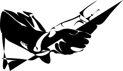 a black-and-white silhouette of 2 men dealing on the project agreement