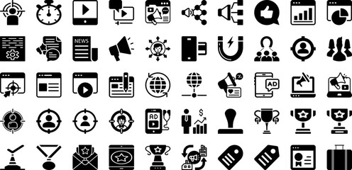 Marketing Icon Set Isolated Silhouette Solid Icons With Business, Web, Media, Seo, Icon, Marketing, Social Infographic Simple Vector Illustration