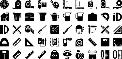 Measuring Icon Set Isolated Silhouette Solid Icons With Business, Symbol, Sign, Line, Icon, Vector, Measurement Infographic Simple Vector Illustration