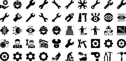 Mechanic Icon Set Isolated Silhouette Solid Icons With Mechanic, Repair, Design, Vector, Service, Symbol, Icon Infographic Simple Vector Illustration