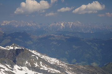 Panorama opening from Kitzsteinhorn, sky resort slope, Kaprun, Austria