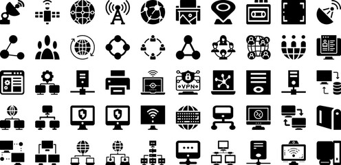 Network Icon Set Isolated Silhouette Solid Icons With Icon, Vector, Connection, Network, Communication, Business, Symbol Infographic Simple Vector Illustration