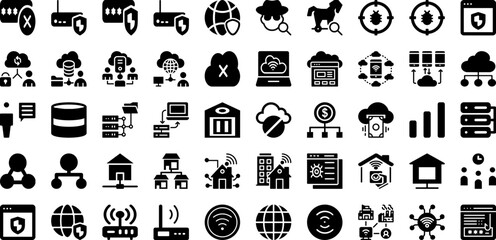 Network Icon Set Isolated Silhouette Solid Icons With Network, Business, Symbol, Connection, Icon, Vector, Communication Infographic Simple Vector Illustration