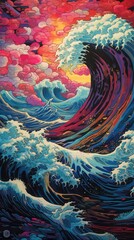 Psychedelic Manga Ocean Wave": A Detailed Artistic Composition in Gouache and Sculpture 2. Generative AI