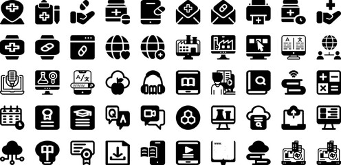 Online Icon Set Isolated Silhouette Solid Icons With Icon, Web, Sign, Symbol, Vector, Internet, Communication Infographic Simple Vector Illustration