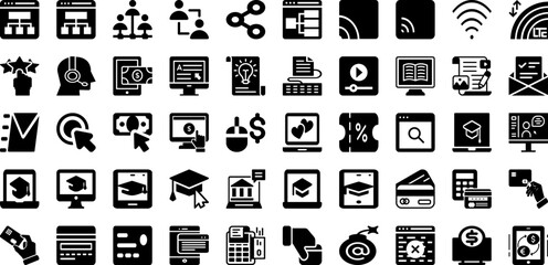 Online Icon Set Isolated Silhouette Solid Icons With Web, Internet, Symbol, Vector, Icon, Communication, Sign Infographic Simple Vector Illustration