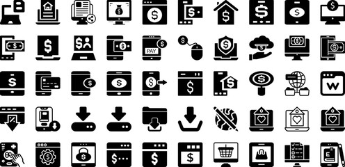 Online Icon Set Isolated Silhouette Solid Icons With Vector, Web, Symbol, Internet, Icon, Sign, Communication Infographic Simple Vector Illustration