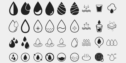 Set of Water Drops Vector Icons. Oil Signs. Collection of Waterdrops.