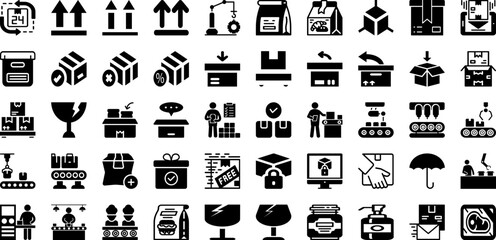 Packaging Icon Set Isolated Silhouette Solid Icons With Delivery, Set, Shipping, Vector, Icon, Box, Package Infographic Simple Vector Illustration