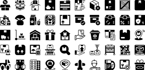 Package Icon Set Isolated Silhouette Solid Icons With Symbol, Set, Delivery, Icon, Box, Package, Vector Infographic Simple Vector Illustration