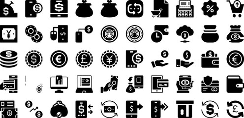 Payment Icon Set Isolated Silhouette Solid Icons With Set, Bank, Finance, Payment, Money, Icon, Business Infographic Simple Vector Illustration