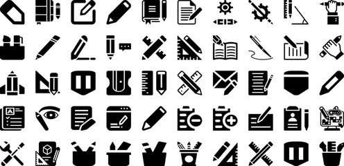 Pencil Icon Set Isolated Silhouette Solid Icons With Illustration, Design, Pencil, Icon, Education, Vector, Symbol Infographic Simple Vector Illustration