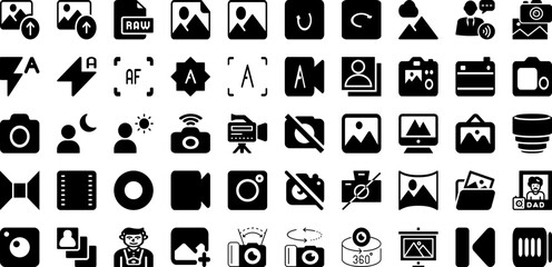 Photography Icon Set Isolated Silhouette Solid Icons With Vector, Digital, Photo, Technology, Icon, Camera, Photography Infographic Simple Vector Illustration