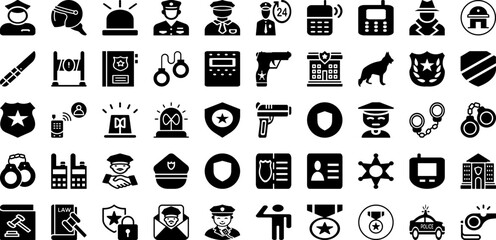 Police Icon Set Isolated Silhouette Solid Icons With Symbol, Police, Security, Law, Icon, Vector, Sign Infographic Simple Vector Illustration