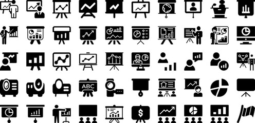 Presentation Icon Set Isolated Silhouette Solid Icons With Set, Sign, Symbol, Business, Vector, Icon, Presentation Infographic Simple Vector Illustration