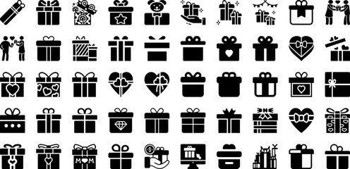 Present Icon Set Isolated Silhouette Solid Icons With Gift, Icon, Holiday, Present, Illustration, Vector, Box Infographic Simple Vector Illustration