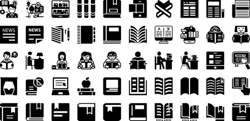 Reading Icon Set Isolated Silhouette Solid Icons With Icon, Illustration, Vector, Education, Book, Symbol, Design Infographic Simple Vector Illustration
