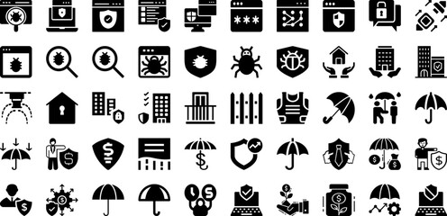 Protection Icon Set Isolated Silhouette Solid Icons With Shield, Icon, Protection, Outline, Symbol, Sign, Line Infographic Simple Vector Illustration