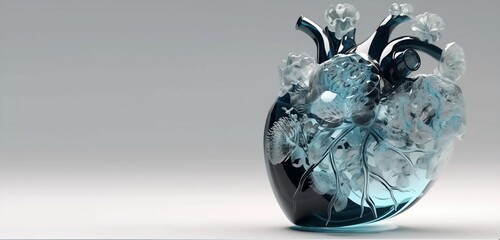 floral Heart of glass, ice heart, frozen heart, human heart real glass, concept 3d render. Genarative ai