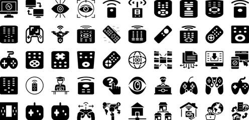 Remote Icon Set Isolated Silhouette Solid Icons With Outline, Line, Vector, Icon, Symbol, Remote, Computer Infographic Simple Vector Illustration