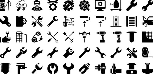 Repair Icon Set Isolated Silhouette Solid Icons With Symbol, Wrench, Service, Icon, Work, Sign, Repair Infographic Simple Vector Illustration