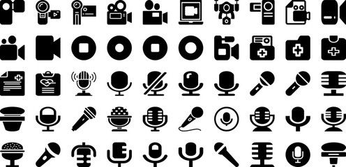 Record Icon Set Isolated Silhouette Solid Icons With Record, Vector, Icon, Technology, Music, Symbol, Sign Infographic Simple Vector Illustration