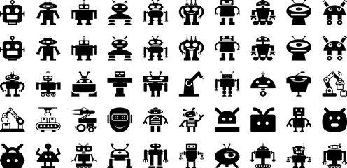 Robotic Icon Set Isolated Silhouette Solid Icons With Icon, Symbol, Technology, Sign, Vector, Machine, Robot Infographic Simple Vector Illustration