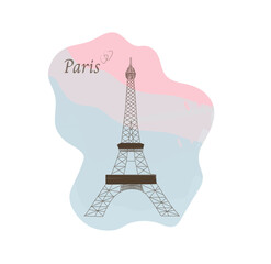 Fototapeta na wymiar Eiffel tower on colorful background, hearts and inscription Paris