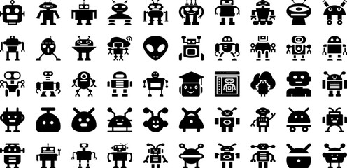 Robotics Icon Set Isolated Silhouette Solid Icons With Sign, Icon, Symbol, Technology, Robot, Vector, Machine Infographic Simple Vector Illustration