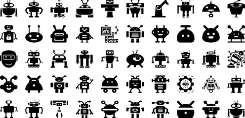 Robotic Icon Set Isolated Silhouette Solid Icons With Machine, Sign, Symbol, Robot, Icon, Vector, Technology Infographic Simple Vector Illustration - obrazy, fototapety, plakaty