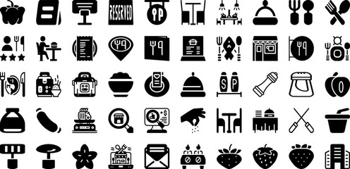 Restaurant Icon Set Isolated Silhouette Solid Icons With Vector, Menu, Kitchen, Cook, Icon, Food, Restaurant Infographic Simple Vector Illustration