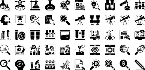 Research Icon Set Isolated Silhouette Solid Icons With Icon, Illustration, Analysis, Vector, Research, Symbol, Business Infographic Simple Vector Illustration