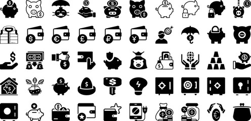 Saving Icon Set Isolated Silhouette Solid Icons With Sign, Vector, Icon, Line, Business, Money, Symbol Infographic Simple Vector Illustration