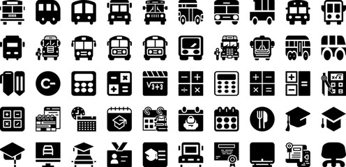 School Icon Set Isolated Silhouette Solid Icons With Set, School, Icon, College, Vector, University, Education Infographic Simple Vector Illustration