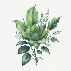 Fantastic isolated green flower on white background Generative AI