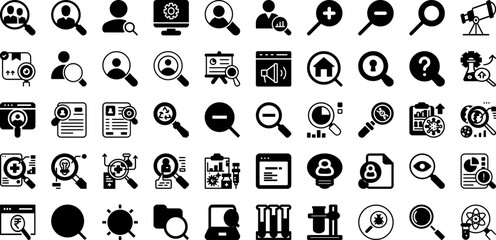 Obraz na płótnie Canvas Search Icon Set Isolated Silhouette Solid Icons With Vector, Icon, Find, Glass, Look, Search, Symbol Infographic Simple Vector Illustration