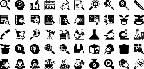 Search Icon Set Isolated Silhouette Solid Icons With Glass, Find, Icon, Symbol, Look, Search, Vector Infographic Simple Vector Illustration