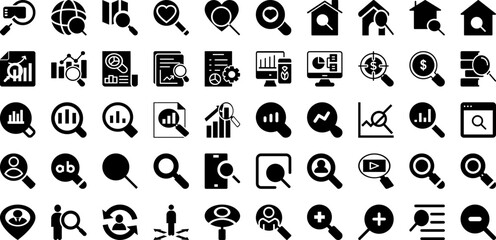 Search Icon Set Isolated Silhouette Solid Icons With Search, Glass, Find, Look, Vector, Symbol, Icon Infographic Simple Vector Illustration