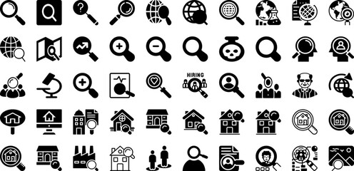 Search Icon Set Isolated Silhouette Solid Icons With Find, Vector, Look, Search, Icon, Glass, Symbol Infographic Simple Vector Illustration
