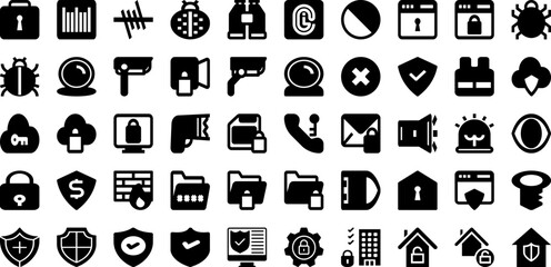 Security Icon Set Isolated Silhouette Solid Icons With Lock, Secure, Icon, Shield, Protection, Safety, Security Infographic Simple Vector Illustration