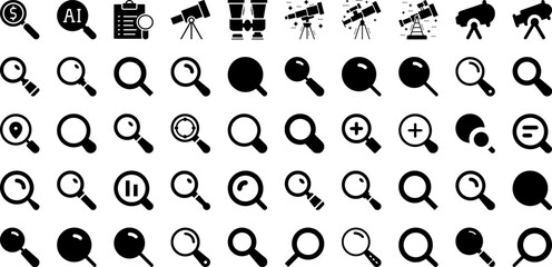 Search Icon Set Isolated Silhouette Solid Icons With Glass, Icon, Look, Vector, Find, Symbol, Search Infographic Simple Vector Illustration